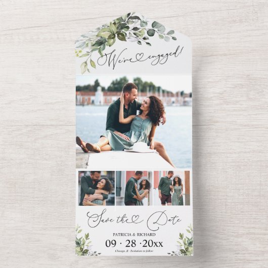 Greenery Verloving kondiging en sparen de Datum All In One Uitnodiging (Binnen)