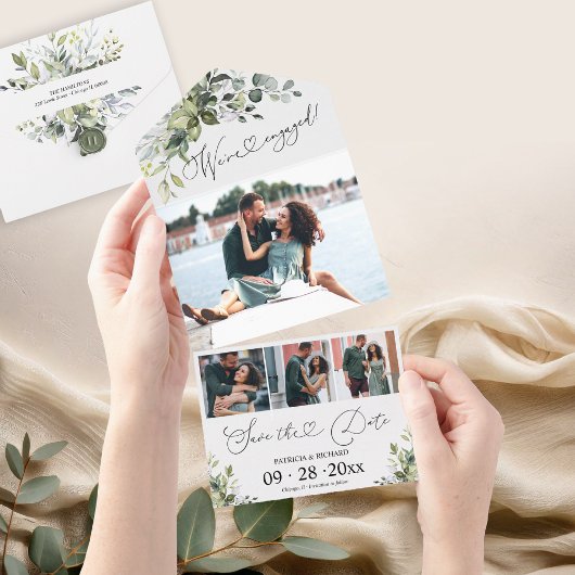 Greenery Verloving kondiging en sparen de Datum All In One Uitnodiging