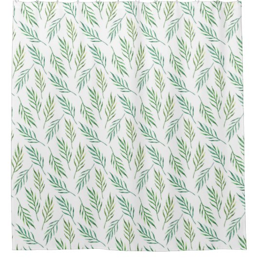 Greenery vertrekt patroon. Waterverf tropische pal Douchegordijn (Voorkant)