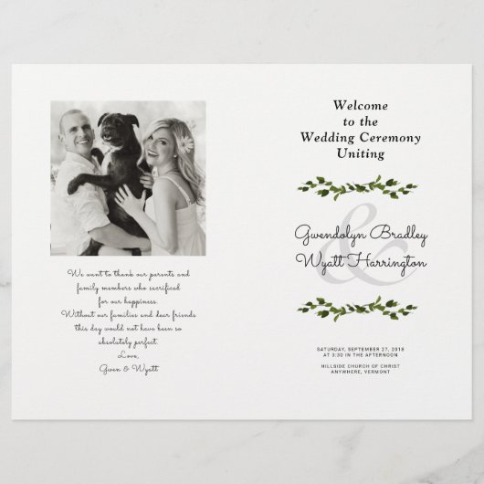 Greenery Vines Folded Photo Wedding Program (Voorkant)