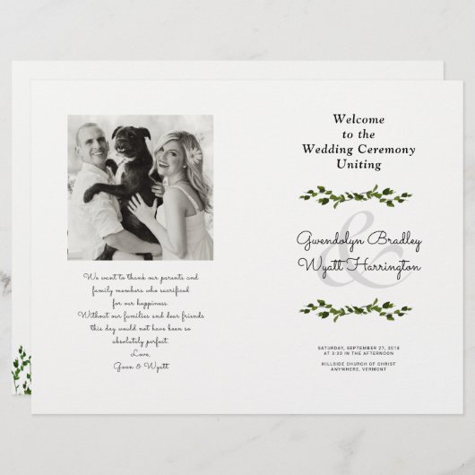 Greenery Vines Folded Photo Wedding Program (Voorkant / Achterkant)