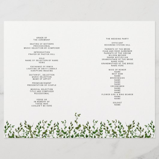 Greenery Vines Folded Photo Wedding Program (Achterkant)