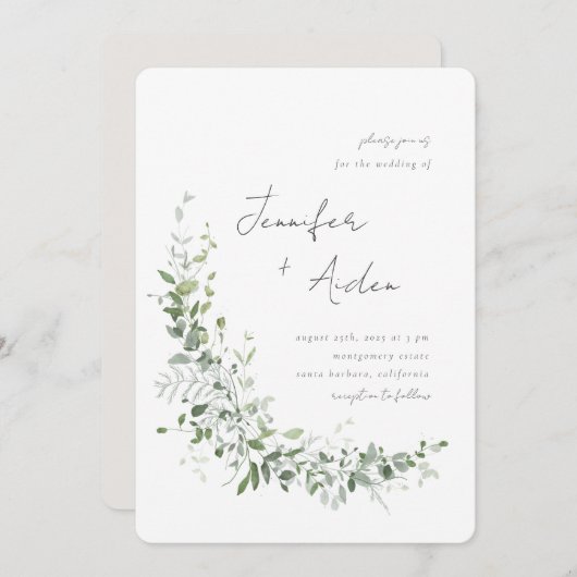 Greenery Vines Invitation Kaart (Voorkant / Achterkant)