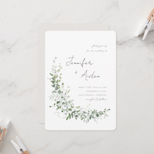 Greenery Vines Invitation Kaart (Voorkant / Achterkant in situ)