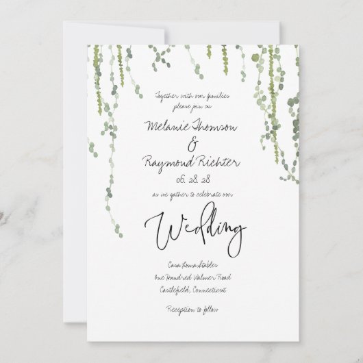 Greenery Vines Wedding Invitation Kaart (Voorkant)