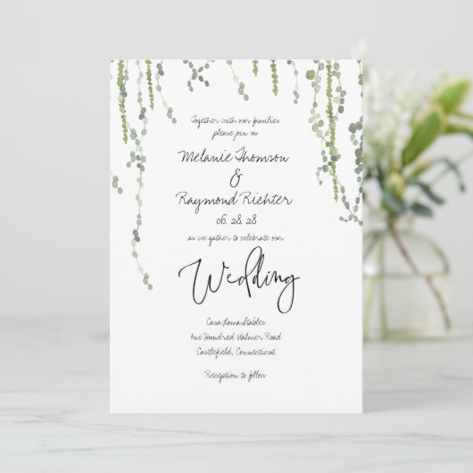 Greenery Vines Wedding Invitation Kaart (Staand voorkant)