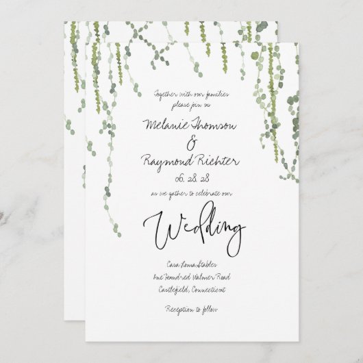 Greenery Vines Wedding Invitation Kaart (Voorkant / Achterkant)