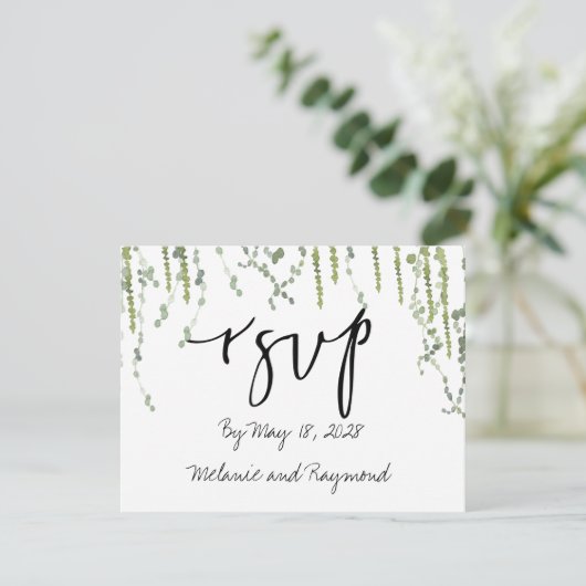 Greenery Vines Wedding RSVP 2 Mail Back Kaart (Staand voorkant)