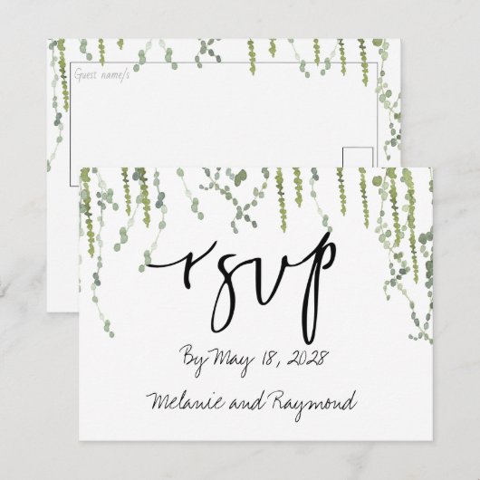 Greenery Vines Wedding RSVP 2 Mail Back Kaart (Voorkant / Achterkant)