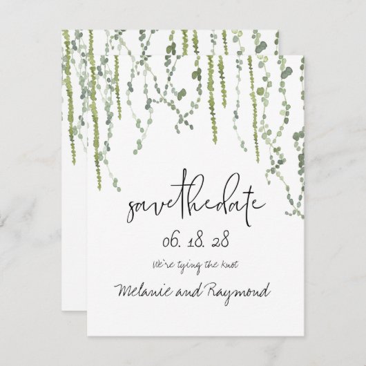 Greenery Vines Wedding Save the Date Kaart (Voorkant / Achterkant)