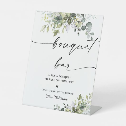 Greenery Vrijgezellenfeest Boeket Bar Sign Reclamebord Met Voetstuk (Voorkant)