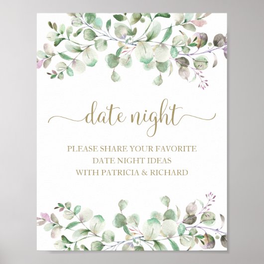 Greenery Vrijgezellenfeest Date Night Jar Sign Poster (Voorkant)
