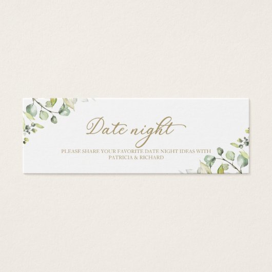 Greenery Vrijgezellenfeest Datum Nacht Kaarten Mini Visitekaartjes (Voorkant)