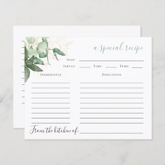 Greenery Vrijgezellenfeest Recipe Kaart (Voorkant / Achterkant)