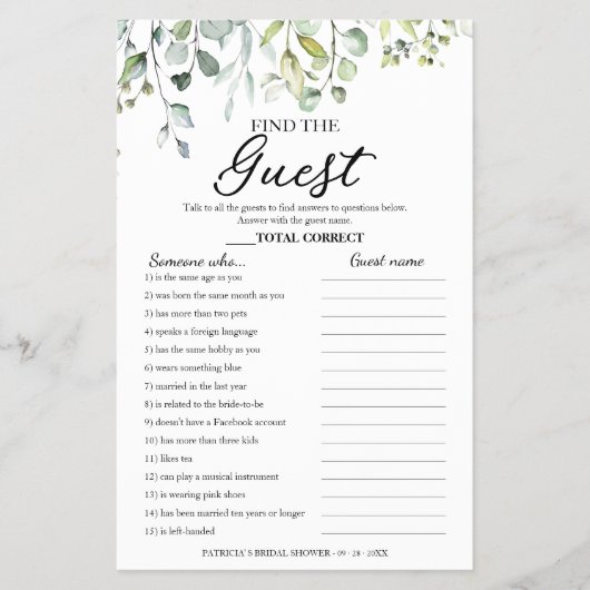 Greenery Vrijgezellenfeest vindt de game-brochure Flyer (Voorkant)