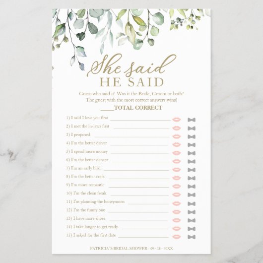 Greenery Vrijgezellenfeest zei dat ze Game Flyer z (Voorkant)