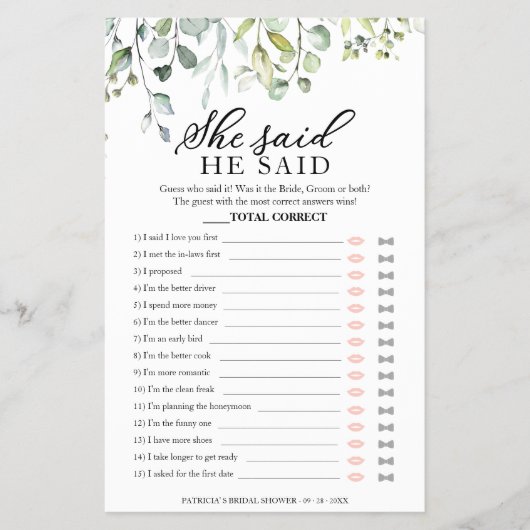 Greenery Vrijgezellenfeest zei dat ze Game Flyer z (Voorkant)