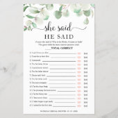 Greenery Vrijgezellenfeest zei dat ze Game zei Flyer (Voorkant)