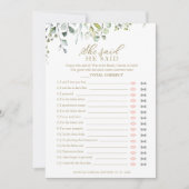 Greenery Vrijgezellenfeest zei dat ze Game zei Kaart (Voorkant)