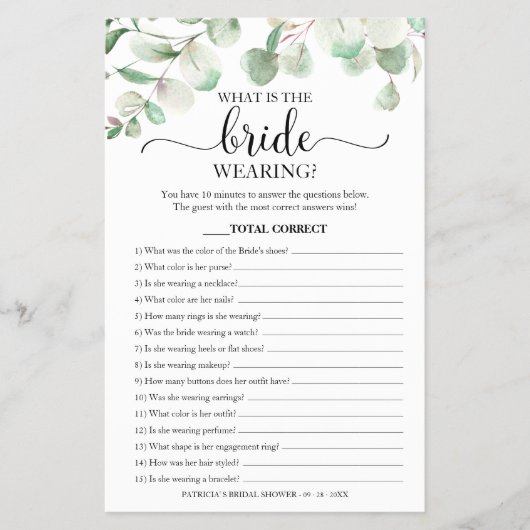 Greenery Wat is de bridale van het spel? Flyer (Voorkant)