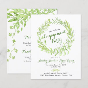 Greenery Watercolo krans Verlovingsfeestje Kaart