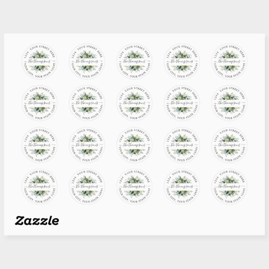 Greenery watercolor floral Classic Round Sticker (Vel)