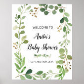 Greenery Waterverf Baby shower Welkomstteken Poster (Voorkant)