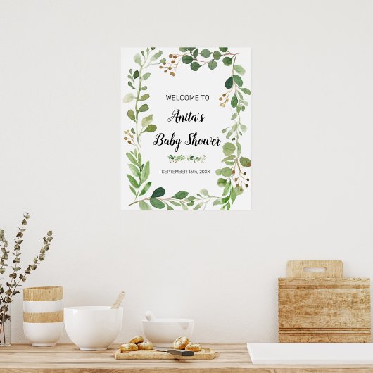 Greenery Waterverf Baby shower Welkomstteken Poster (Keuken)