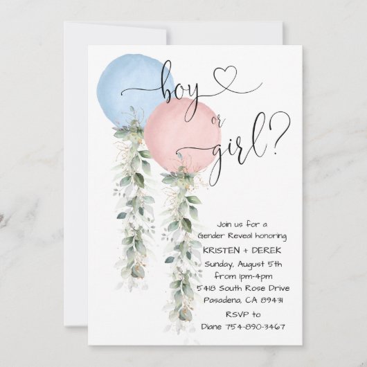 Greenery Waterverf Balloons Gender onthulling Invi Kaart (Voorkant)