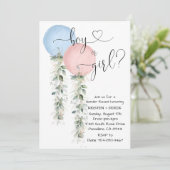 Greenery Waterverf Balloons Gender onthulling Invi Kaart (Staand voorkant)