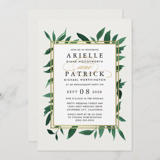 Greenery Waterverf Betrokkenheid Party Uitnodiging (Voorkant / Achterkant)
