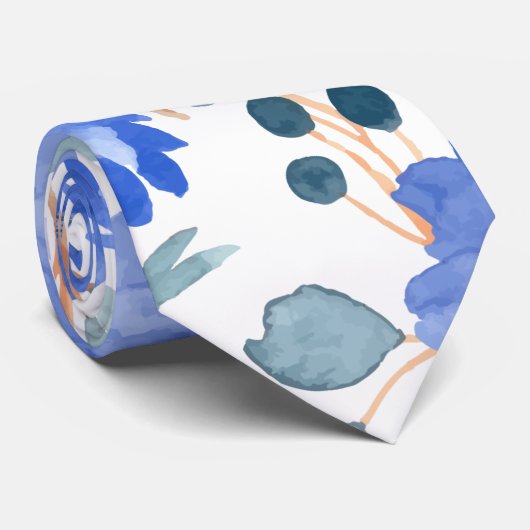 Greenery Waterverf Blue Floral Patten Stropdas (Opgerold)