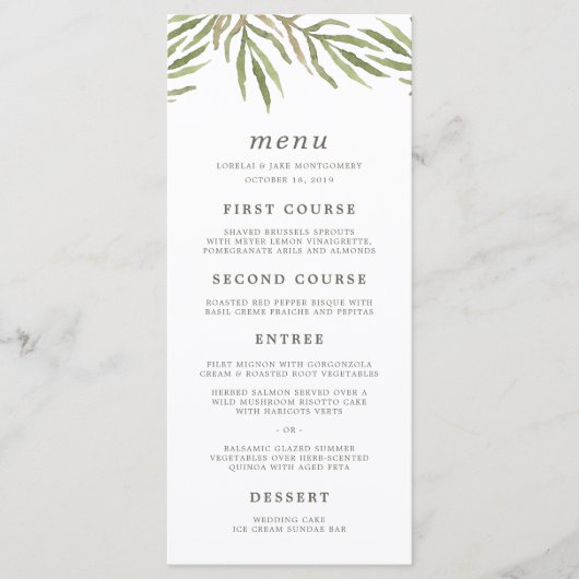 Greenery | Waterverf Botanical Wedding Menu Kaart (Voorkant)