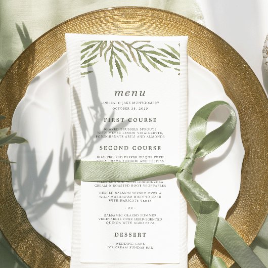 Greenery | Waterverf Botanical Wedding Menu Kaart