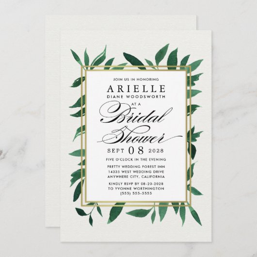 Greenery Waterverf Bridal Shower-uitnodigingen Kaart (Voorkant / Achterkant)