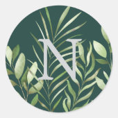 Greenery Waterverf bruiloft Monogram Envelope Seal Ronde Sticker (Voorkant)