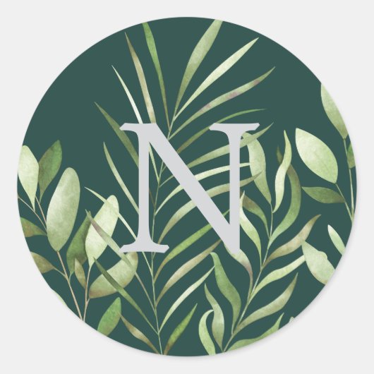 Greenery Waterverf bruiloft Monogram Envelope Seal Ronde Sticker (Voorkant)