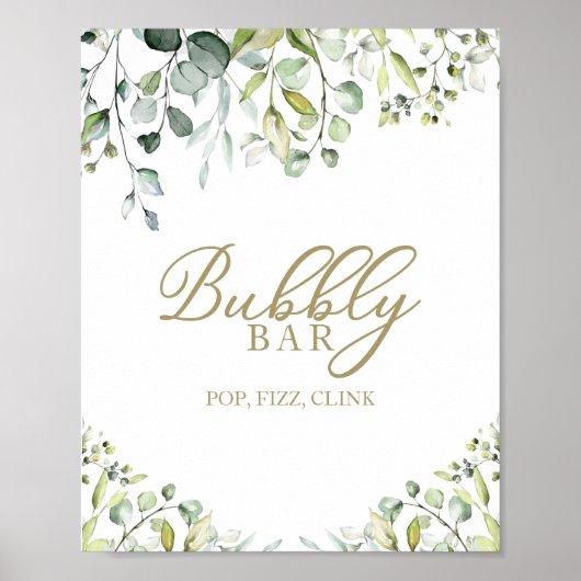 Greenery Waterverf Bubble Bar Pop Fizz Clink Sign. Poster (Voorkant)