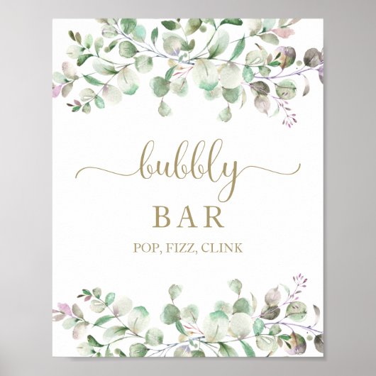Greenery Waterverf Bubble Bar Pop Fizz Clink Sign. Poster (Voorkant)