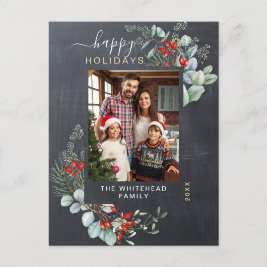 Greenery Waterverf Chalkboard Feestdagenkaart (Voorkant)