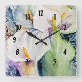 Greenery Waterverf drie witte callas Vierkante Klok (Voorkant)