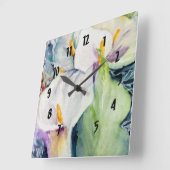 Greenery Waterverf drie witte callas Vierkante Klok (Hoek)