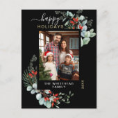 Greenery Waterverf Elegant Black Feestdagenkaart (Voorkant)