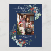 Greenery Waterverf Elegant Navy Blue Feestdagenkaart (Voorkant)