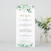 Greenery Waterverf Eucalyptus Gold Wedding Dinner Menu (Staand voorkant)