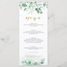 Greenery Waterverf Eucalyptus Gold Wedding Dinner Menu