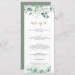 Greenery Waterverf Eucalyptus Gold Wedding Dinner Menu<br><div class="desc">Greenery Waterverf Eucalyptus Gold Wedding Dinner Menu. Monogram achteraan.</div>