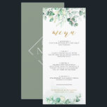 Greenery Waterverf Eucalyptus Gold Wedding Dinner Menu<br><div class="desc">Greenery Waterverf Eucalyptus Gold Wedding Dinner Menu. Monogram achteraan.</div>
