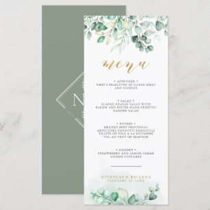 Greenery Waterverf Eucalyptus Gold Wedding Dinner Menu