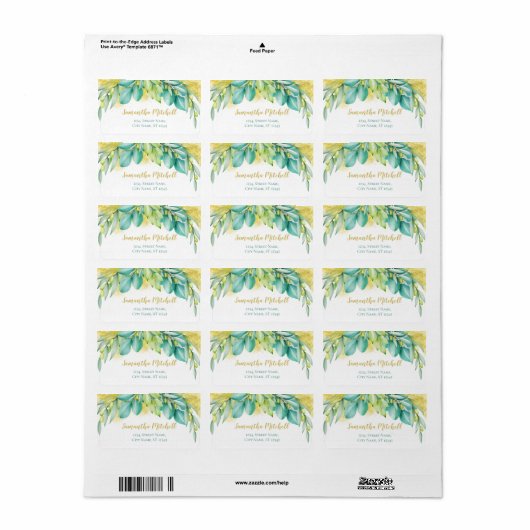 Greenery Waterverf Eucalyptus Leaves Olive Etiket (Full Sheet)